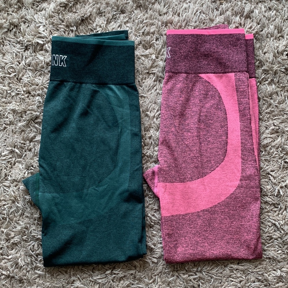 VS PINK Seamless Leggings Pink & Green (2) - Picture 1 of 15